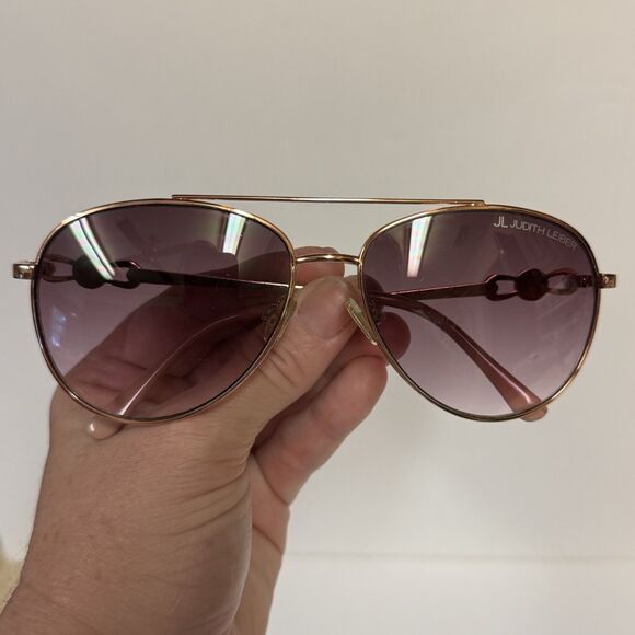 Judith Leiber Aviator Sunglasses Rose Gold Pink Gradient Crystal Accent JL main image 8